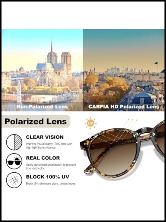 Retro Acetate Polarized Sunglasses UV Protection Round Honeycomb Temple main image 4